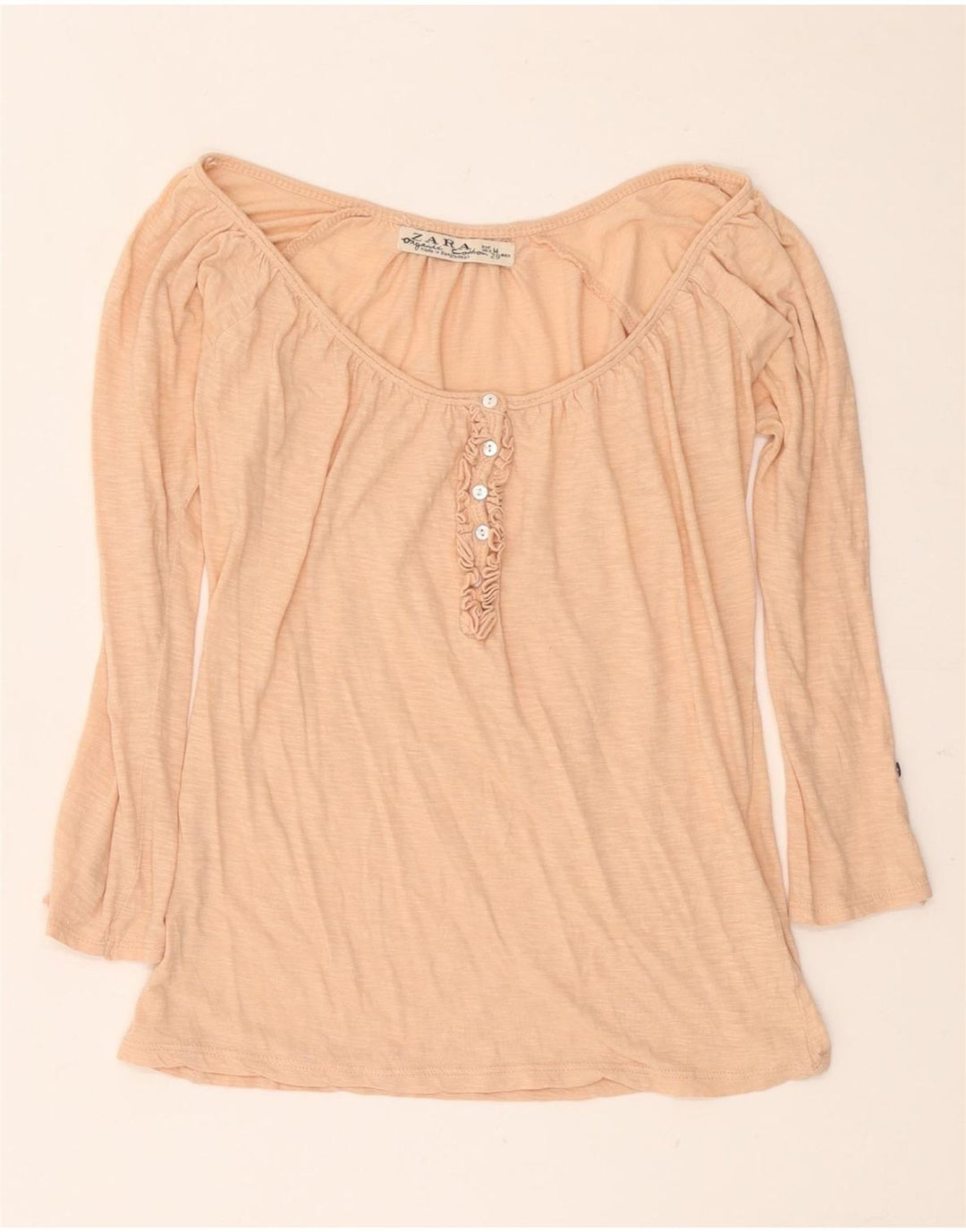 Top feminino Zara de manga comprida UK 12 médio rosa manchado