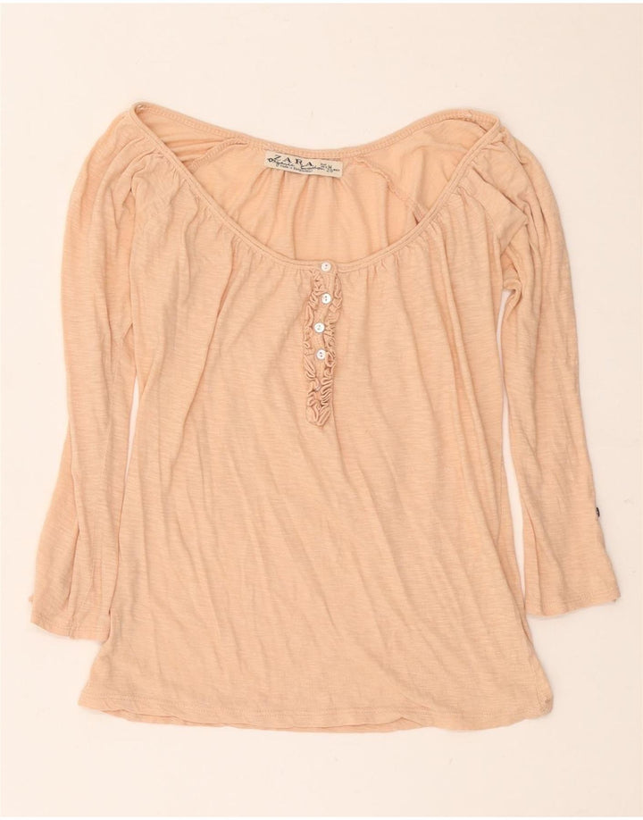 Top feminino Zara de manga comprida UK 12 médio rosa manchado
