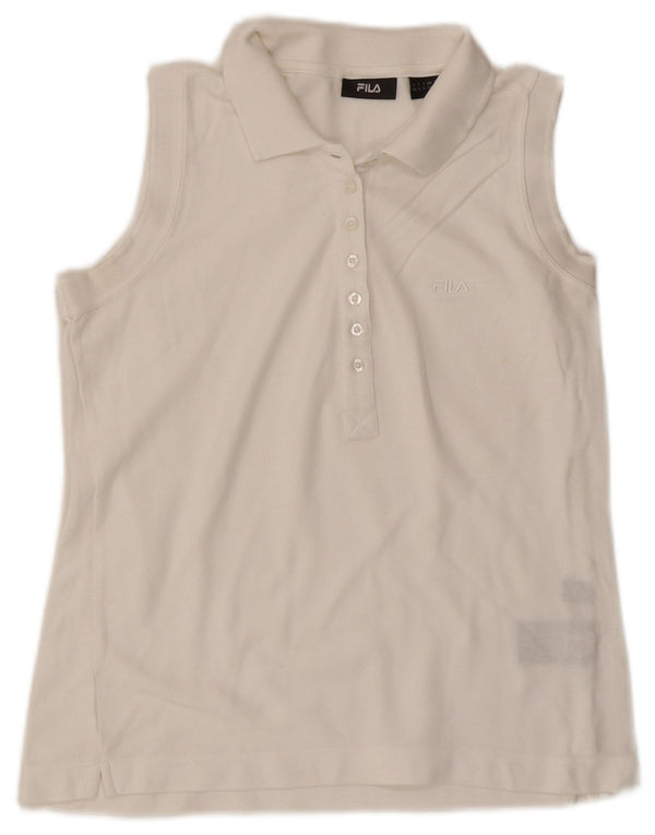 Camisa polo feminina sem mangas Fila UK 14 médio algodão branco
