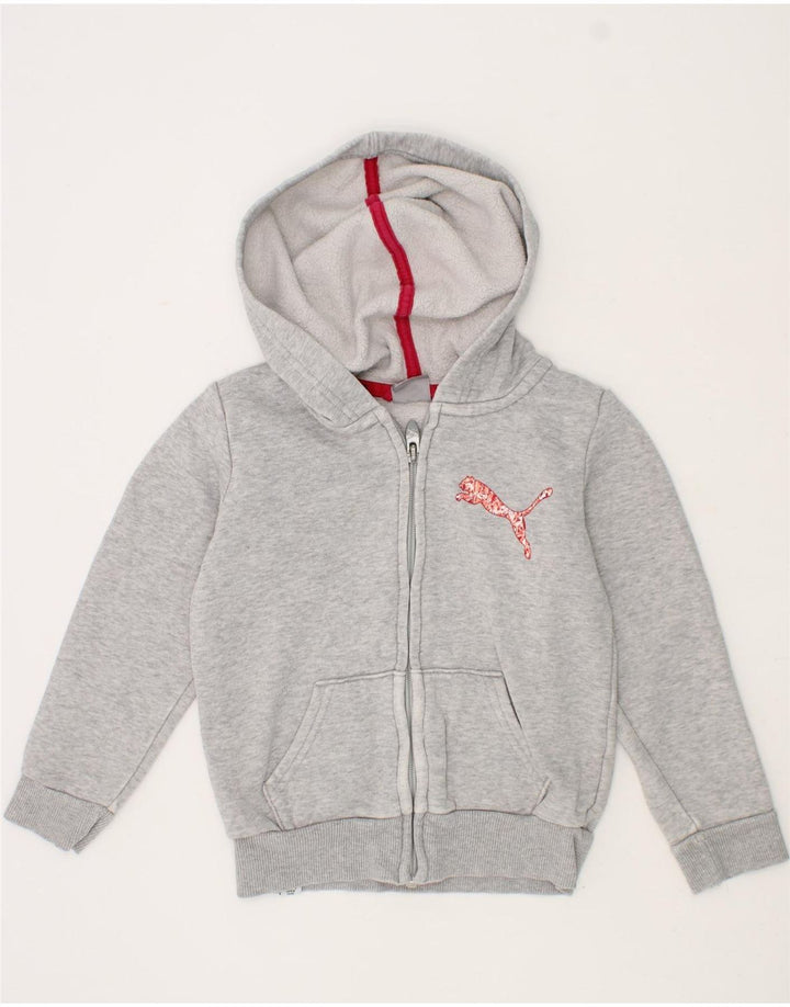 PUMA Girls Zip Hoodie Sweater 5-6 Years Grey Cotton Vintage Puma and Second-Hand Puma from Messina Hembry 