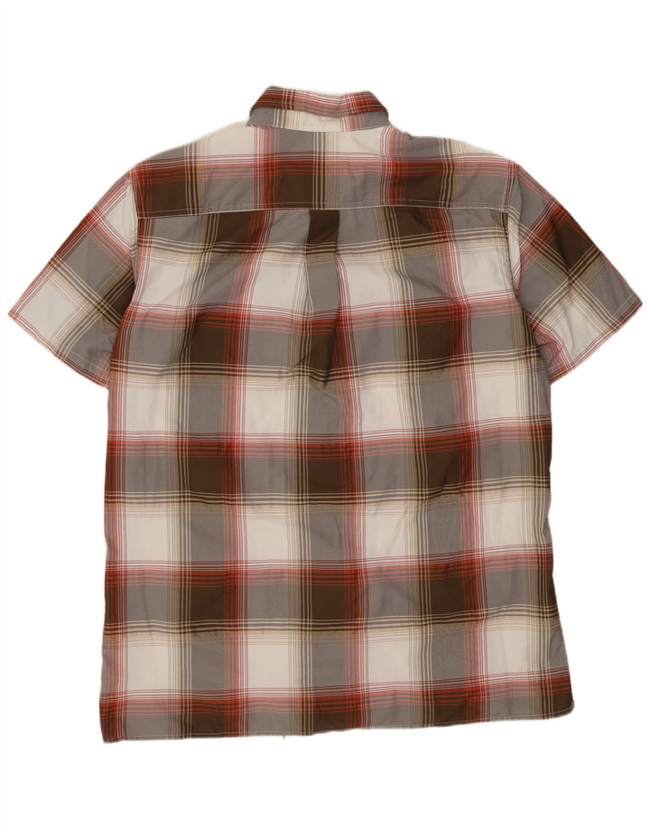 Camisa masculina de manga curta Eddie Bauer poliéster xadrez cinza médio