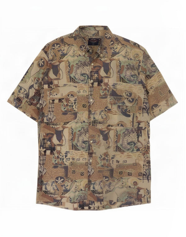 Camisa masculina vintage de manga curta grande multicolorida