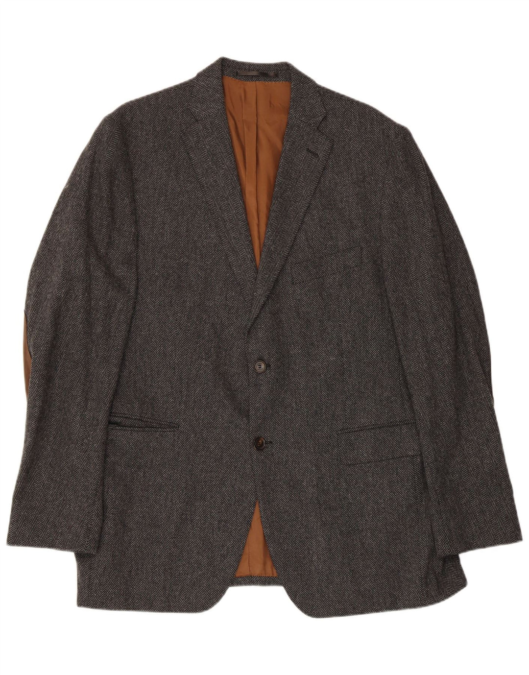 Jaqueta blazer masculina vintage com 2 botões IT 56 3XL lã espinha de peixe cinza