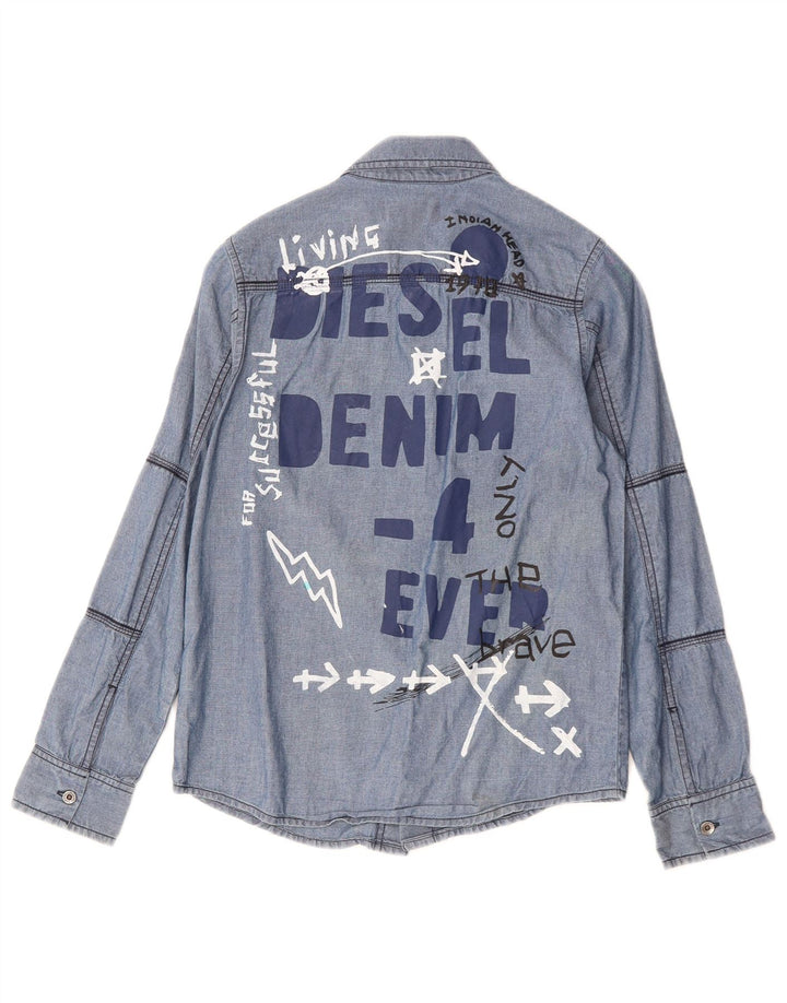 DIESEL Camisa gráfica masculina 9-10 anos algodão azul médio