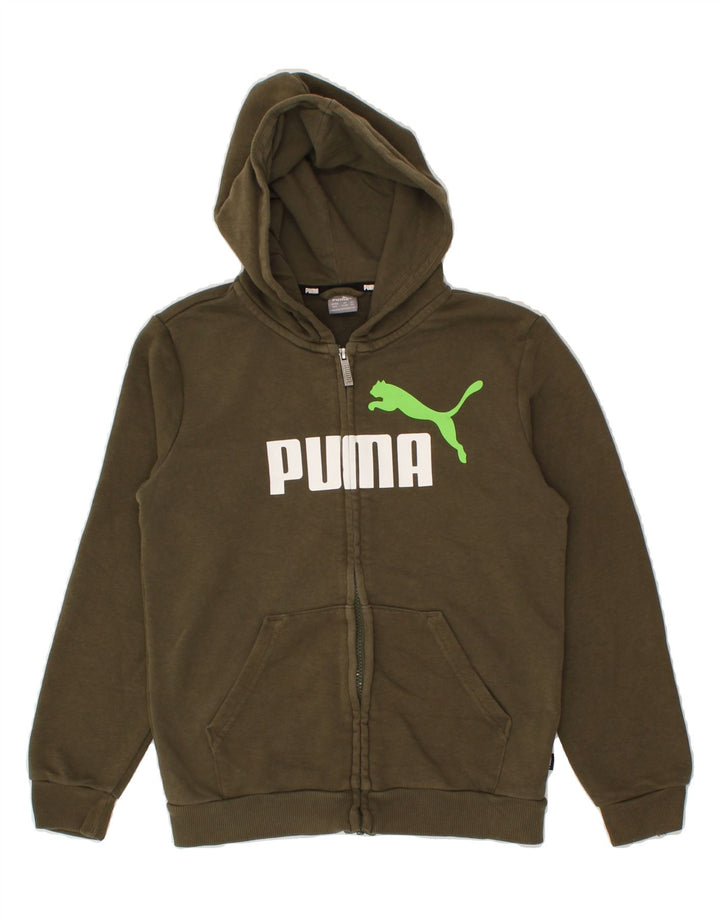 PUMA Boys Graphic Zip Hoodie Sweater 11-12 Years Khaki Cotton Vintage Puma and Second-Hand Puma from Messina Hembry 