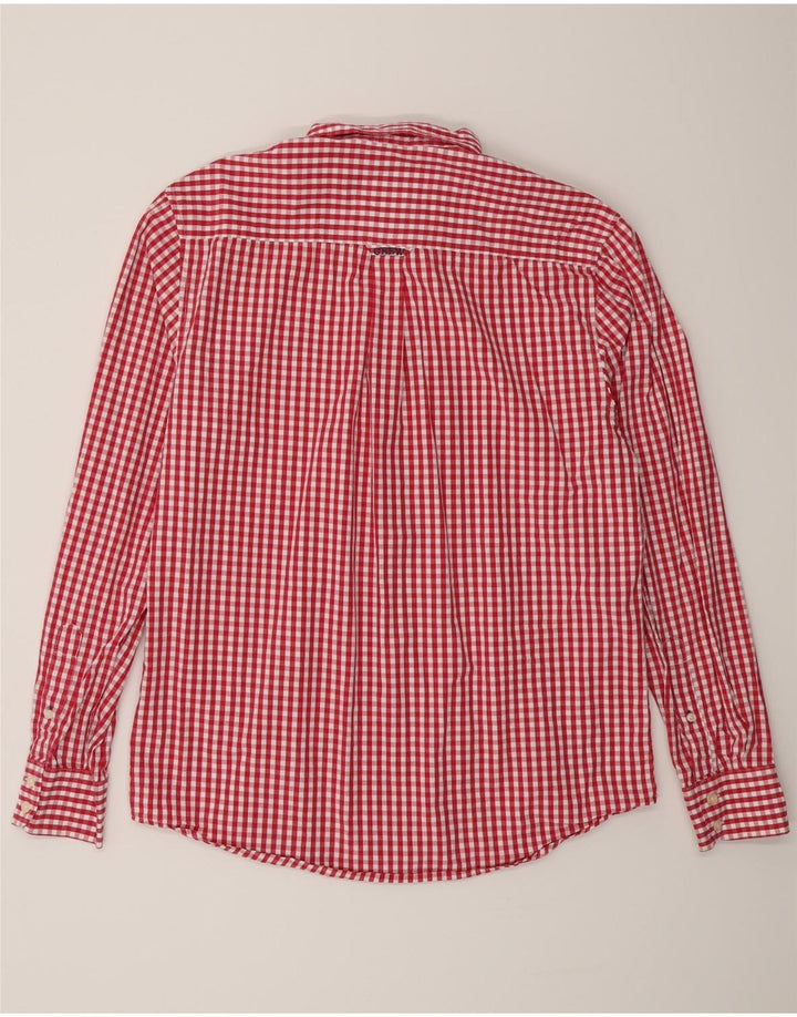 Camisa masculina de ajuste clássico da Crew Clothing, algodão guingão vermelho médio