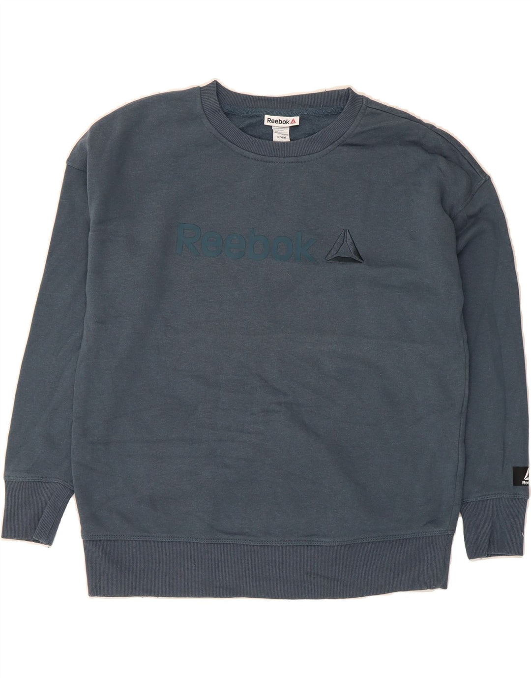 REEBOK Mens Graphic Sweatshirt Jumper Medium Navy Blue Cotton Vintage Reebok and Second-Hand Reebok from Messina Hembry 