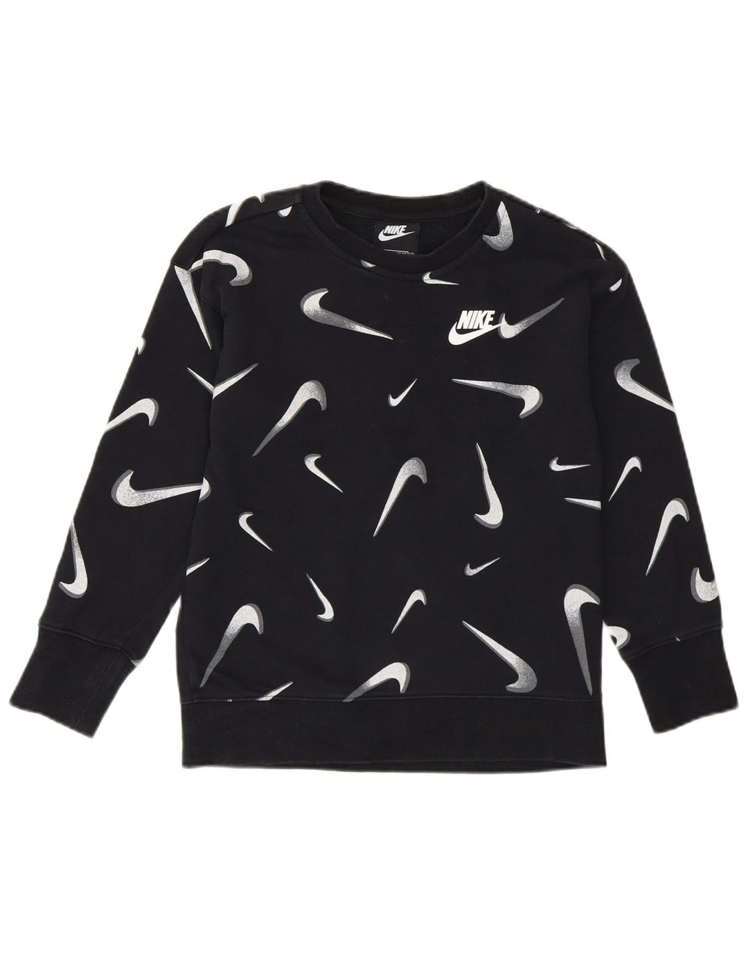 NIKE Girls Graphic Standard Fit moletom jumper 8-9 anos pequeno preto