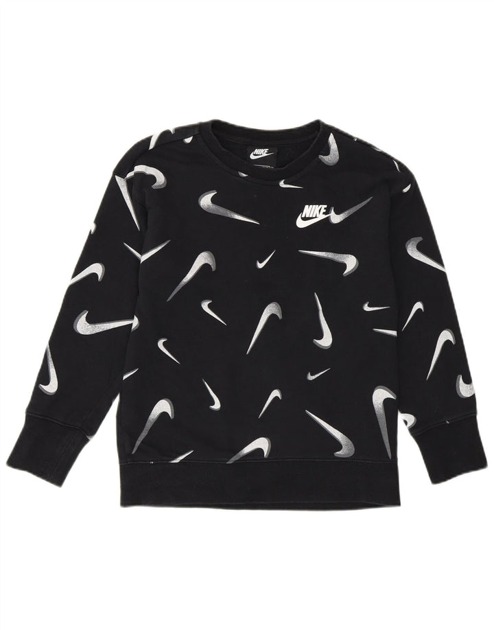 NIKE Girls Graphic Standard Fit moletom jumper 8-9 anos pequeno preto