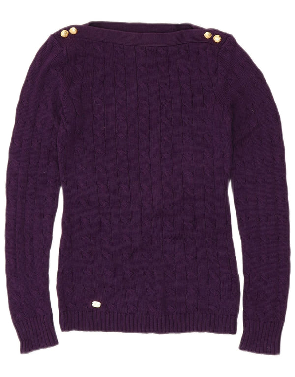 Suéter feminino com gola canoa RALPH LAUREN Reino Unido 2 2XS algodão roxo