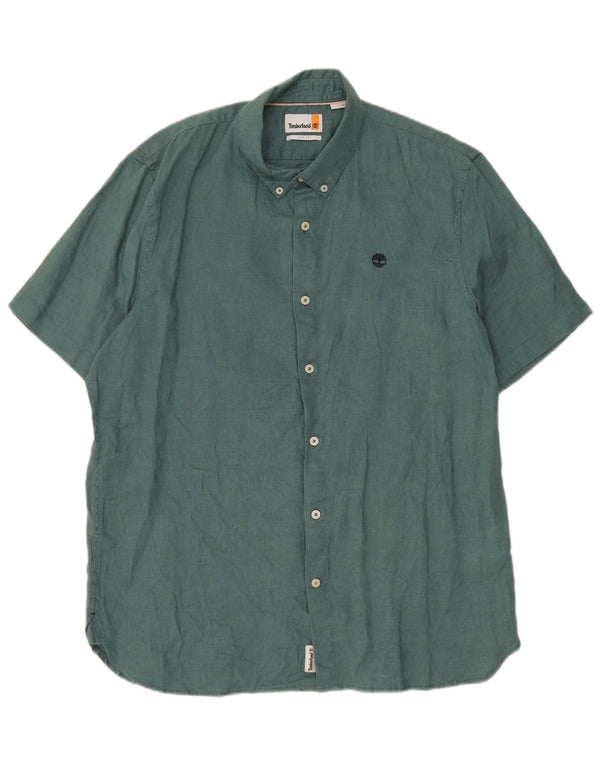 Camisa masculina Timberland manga curta slim fit grande linho verde