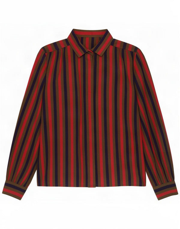 Blusa camisa feminina vintage UK 12 listrada multicolorida média