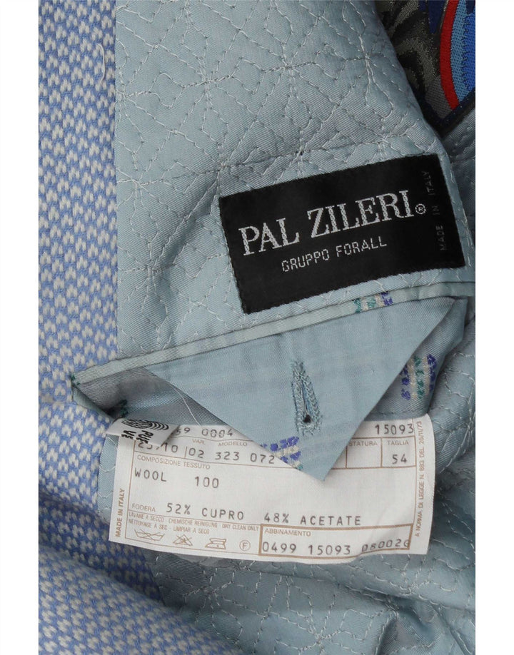 Jaqueta blazer masculina Pal Zileri com 2 botões IT 54 2XL lã geométrica azul