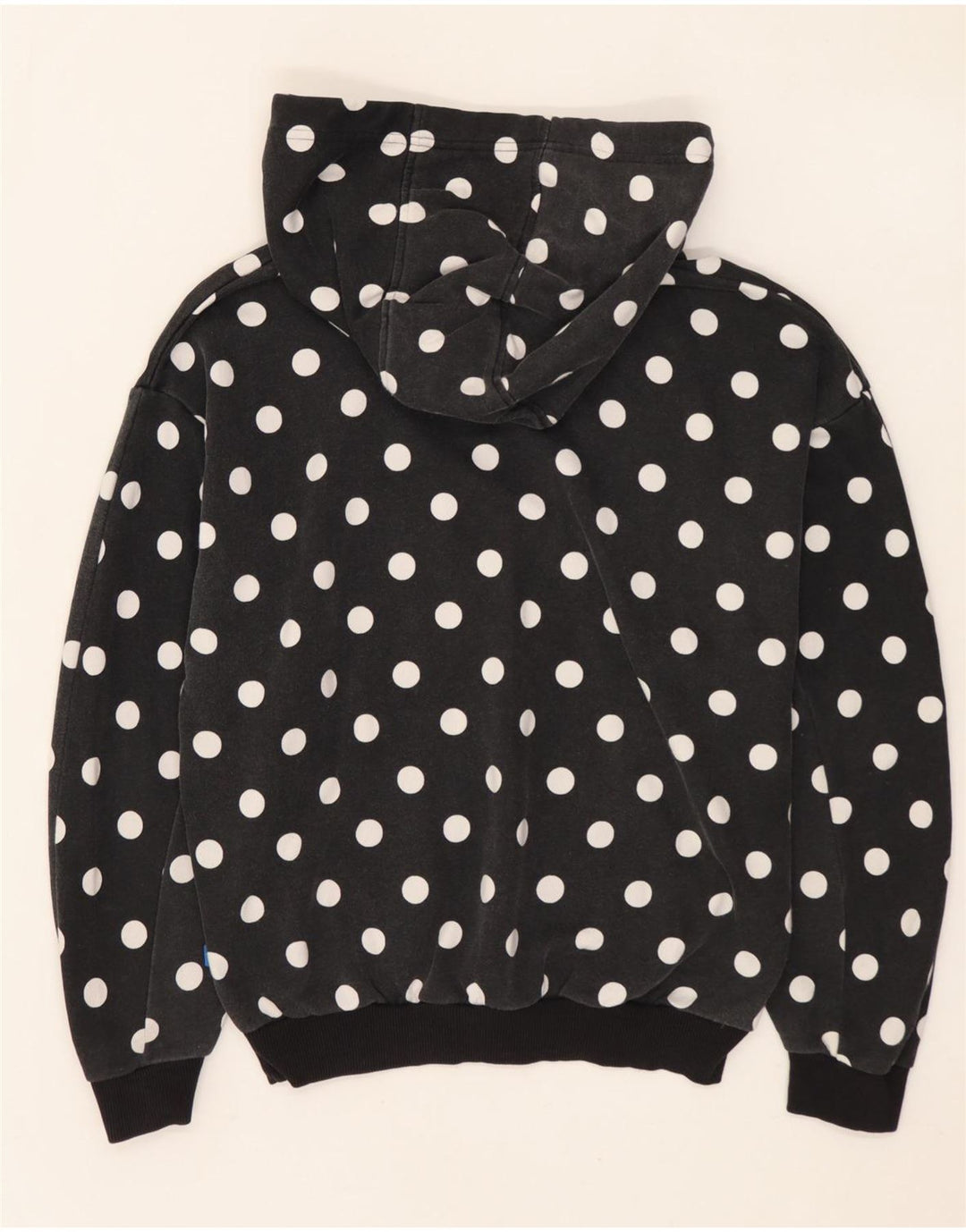 ADIDAS Womens Graphic Oversized Hoodie Jumper UK 8 Small Black Polka Dot