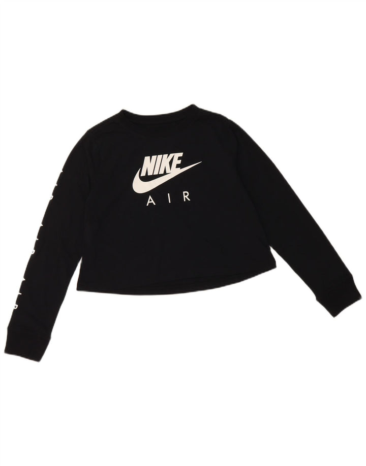 NIKE Girls Crop Graphic Top manga comprida 10-11 anos médio preto algodão