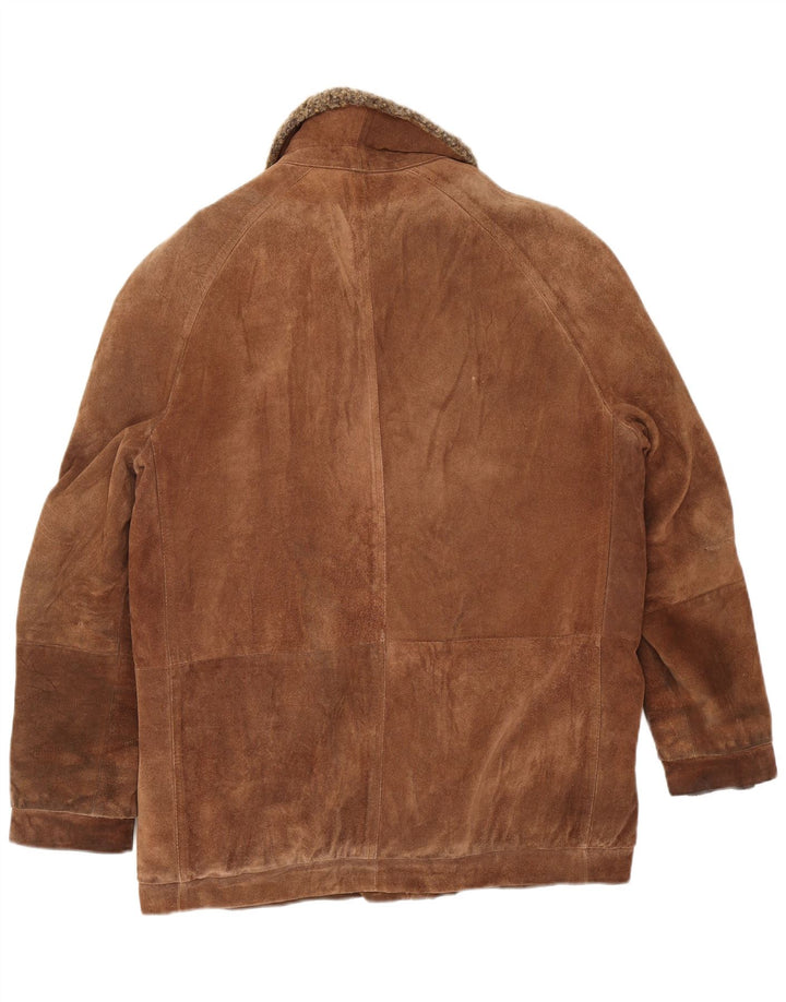 Jaqueta masculina vintage de camurça shearling Reino Unido 38 couro marrom médio