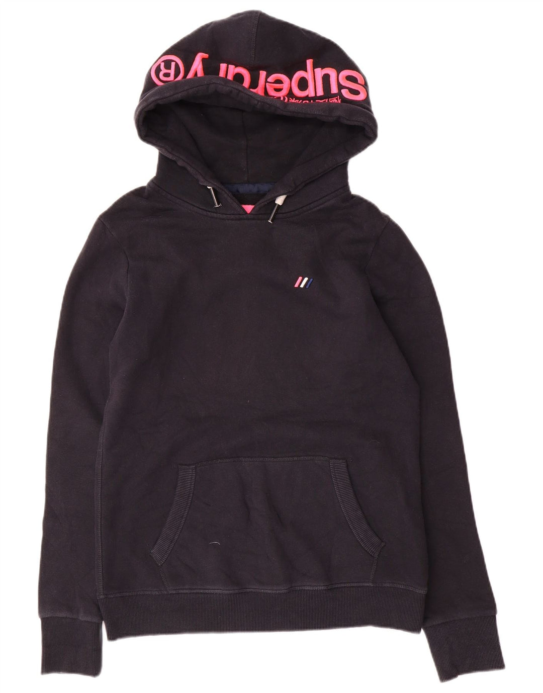 Jumper feminino com capuz gráfico SUPERDRY Reino Unido 12 algodão azul marinho médio