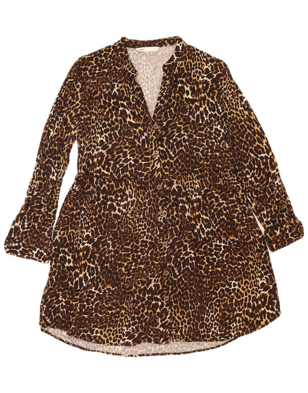 Vestido camisa Zara feminino Z1975 Reino Unido 10 pequeno marrom estampa animal viscose