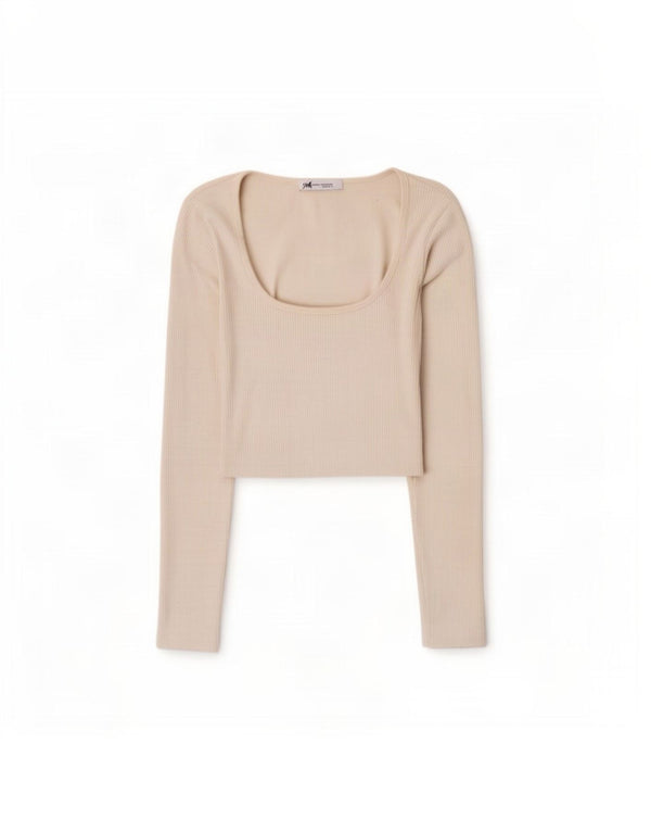 Top cropped feminino Zara manga comprida UK 4 XS branco nylon