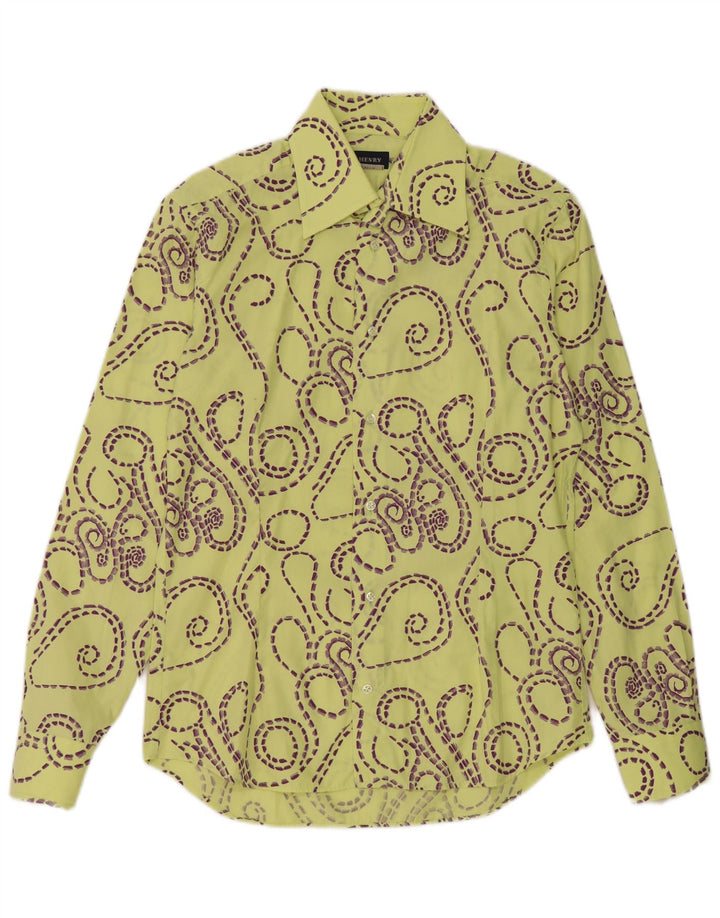 Camisa masculina vintage com padrão abstrato slim fit tamanho 39 15 1/2 amarelo médio