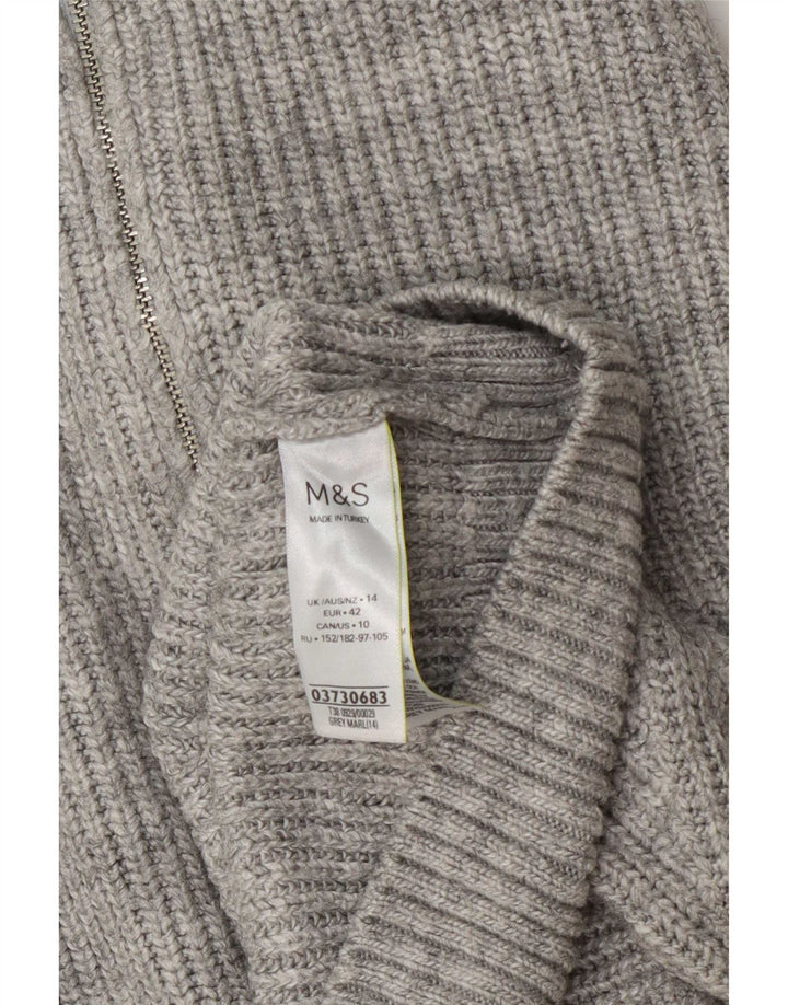 Suéter feminino Marks & Spencer com zíper e gola redonda Reino Unido 14 grande cinza manchado