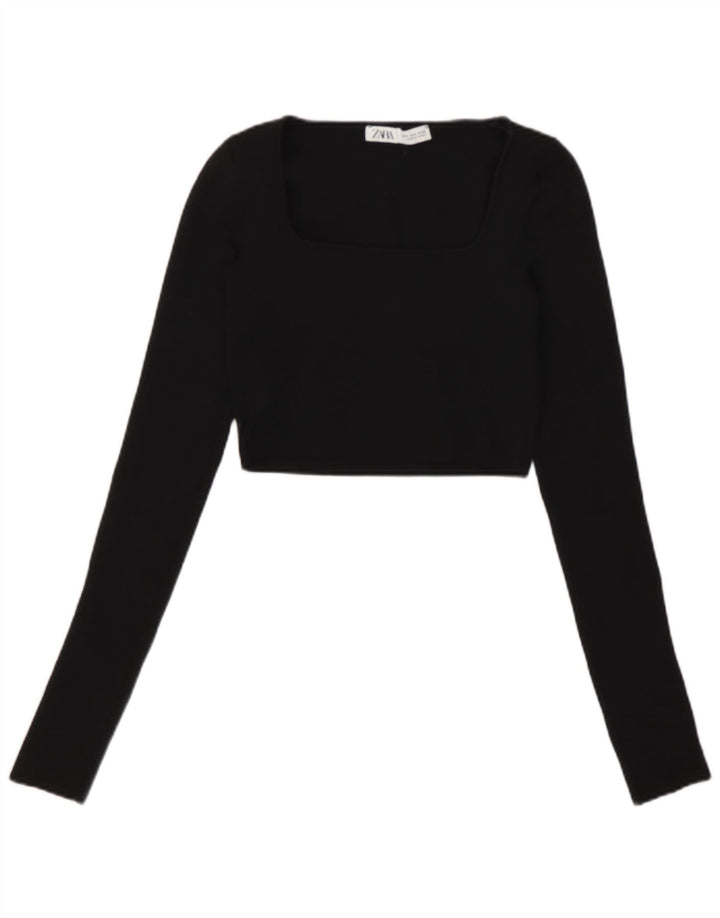 Zara Womens Crop Top Manga Longa Reino Unido 8 Pequeno Preto