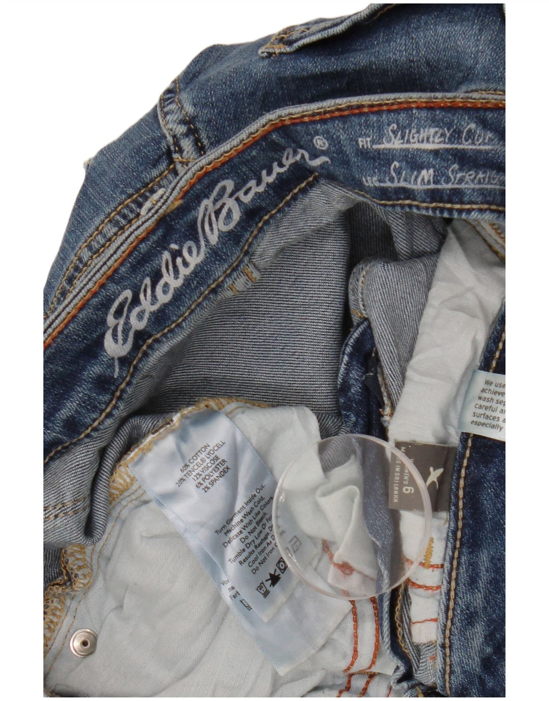 EDDIE BAUER Calça jeans feminina levemente curvilínea reta EUA 6 médio W27 L30 azul