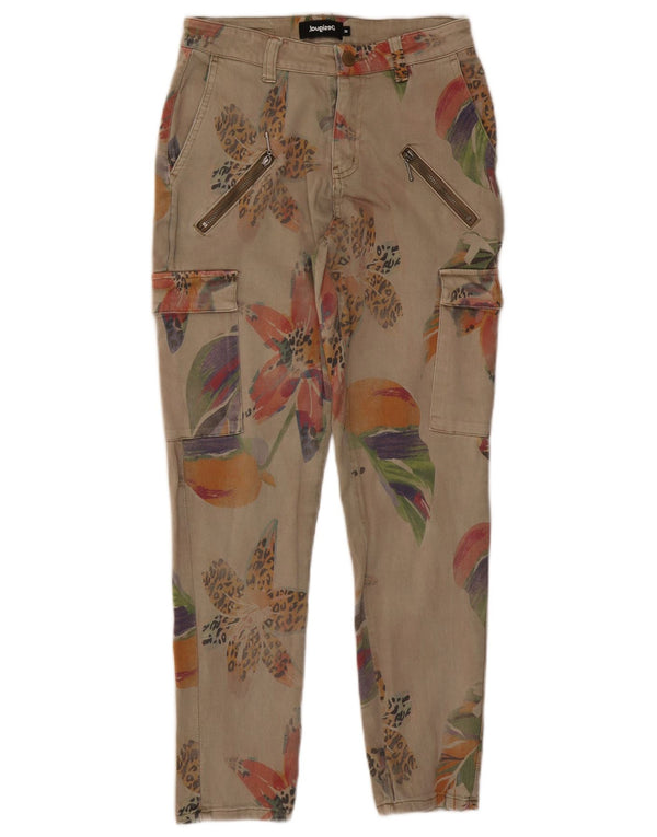 Desigual Calça Cargo Feminina Slim EU 38 Médio W28 L27 Bege Floral