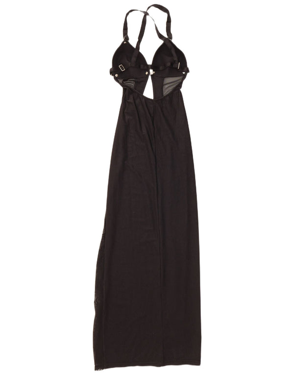 Vestido maxi feminino vintage Halter UK 12 poliamida preta média