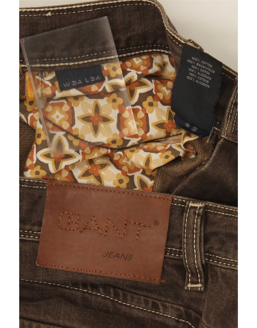 Jeans retos masculinos Gant W34 L34 algodão marrom
