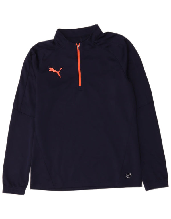 Puma Mens Zip Neck Pulôver Treino Top Pequeno Poliéster Azul Marinho