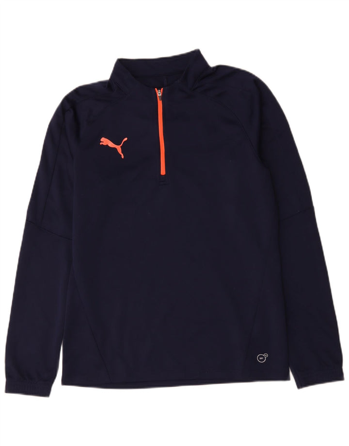 Puma Mens Zip Neck Pulôver Treino Top Pequeno Poliéster Azul Marinho