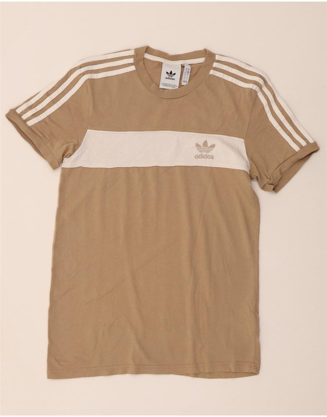 Adidas Mens T-Shirt Top Pequeno Algodão Colorblock Bege