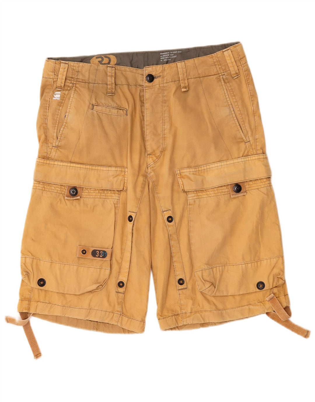 G-Star Mens Graphic Cargo Shorts W32 Algodão Bege Médio
