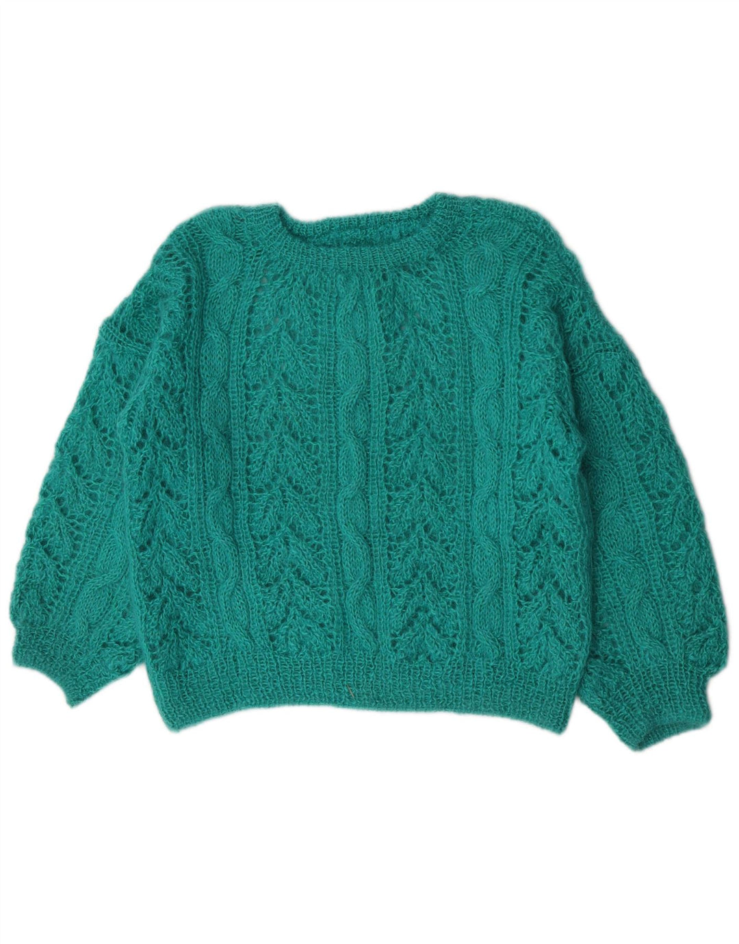 Suéter feminino vintage com gola redonda Reino Unido 14 verde médio