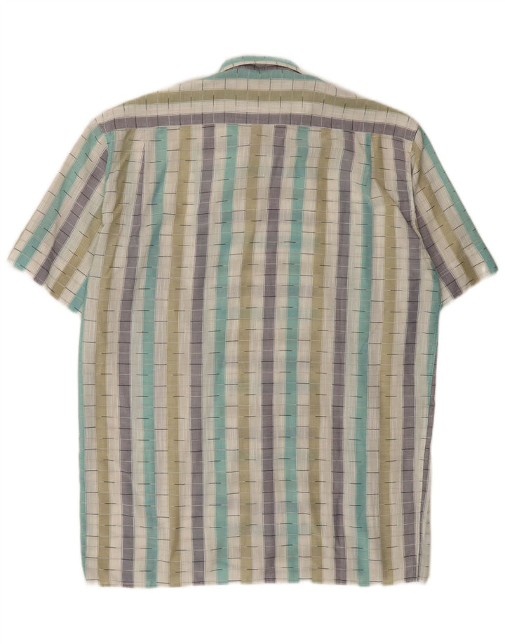 Camisa masculina vintage de manga curta, algodão listrado multicolorido médio