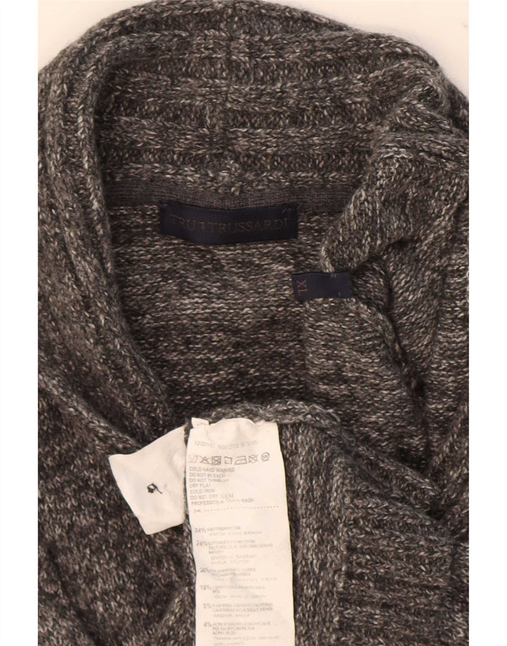 Suéter cardigã masculino Trussardi XL cinza manchado de viscose