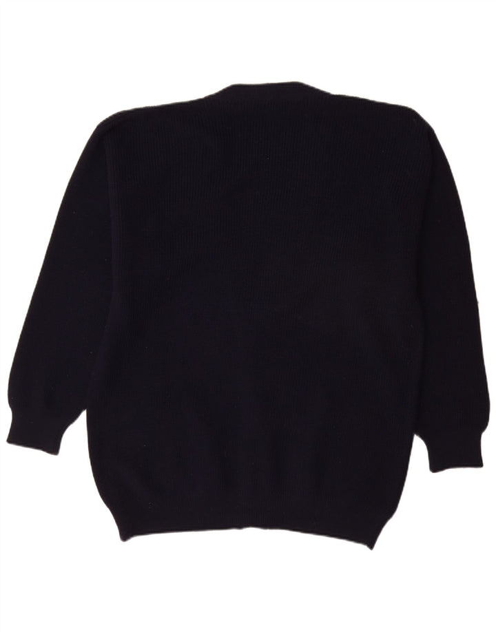 Suéter cardigã masculino vintage grande azul marinho lã nova