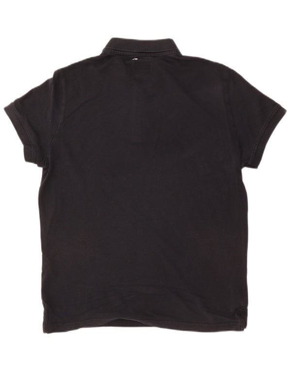 Camisa polo masculina Armani Jeans Custom Fit de algodão preto médio