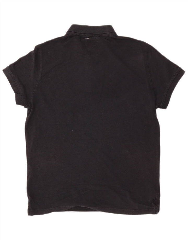 Camisa polo masculina Armani Jeans Custom Fit de algodão preto médio