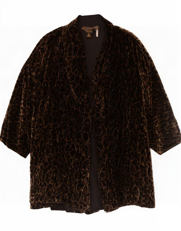 Sobretudo oversized de veludo feminino vintage Reino Unido 16 grande estampa animal marrom
