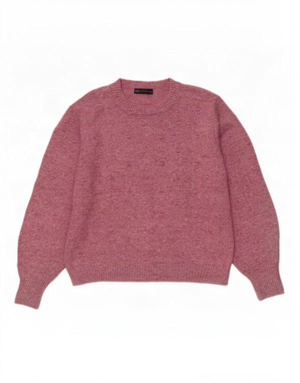 Suéter feminino Marks & Spencer com gola redonda Reino Unido 16 grande rosa manchado