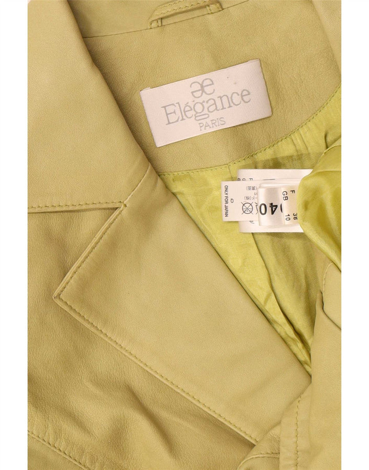 Jaqueta blazer feminina de couro com 3 botões Elegance Reino Unido 10 couro verde pequeno