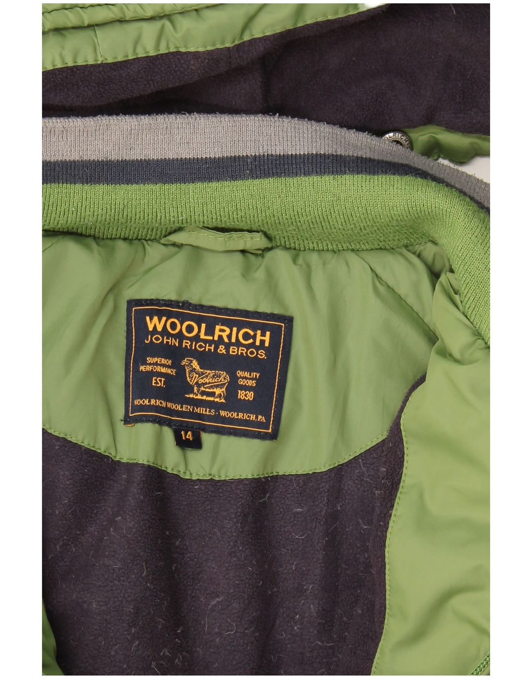 Jaqueta acolchoada com capuz gráfico Woolrich Boys 13-14 anos verde