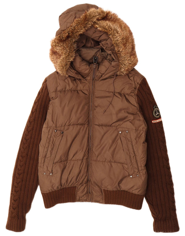 Jaqueta masculina acolchoada com capuz Scotch & Soda UK 40 grande poliamida marrom