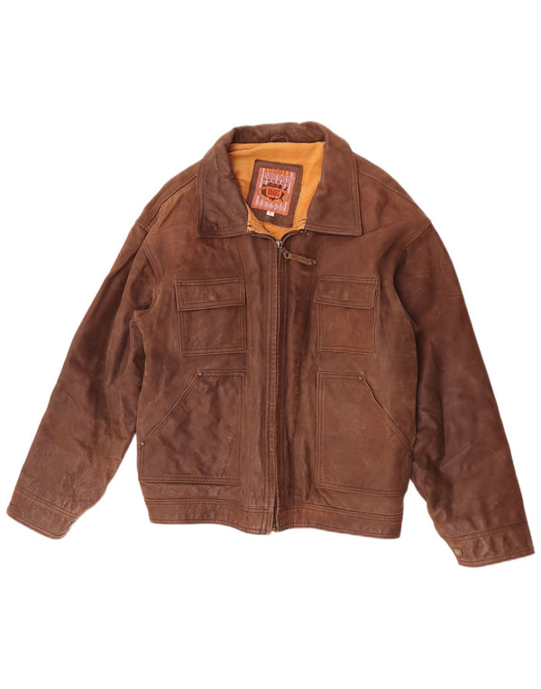 Jaqueta de couro masculina vintage UK 40 grande marrom