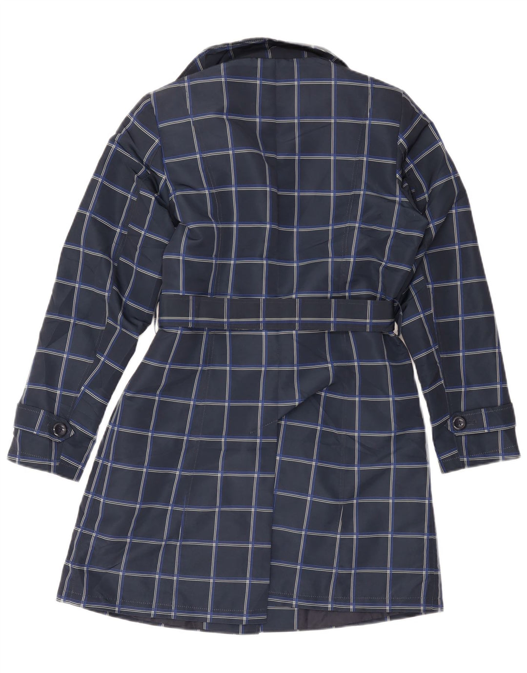 Casaco impermeável feminino Marks & Spencer Reino Unido 12 poliéster xadrez azul marinho médio