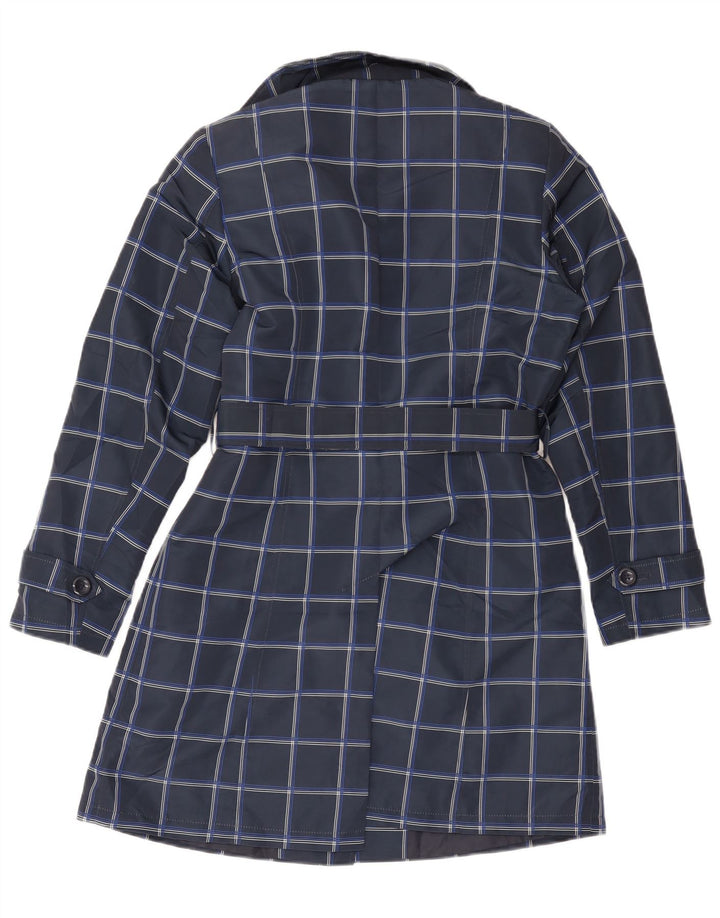 Casaco impermeável feminino Marks & Spencer Reino Unido 12 poliéster xadrez azul marinho médio