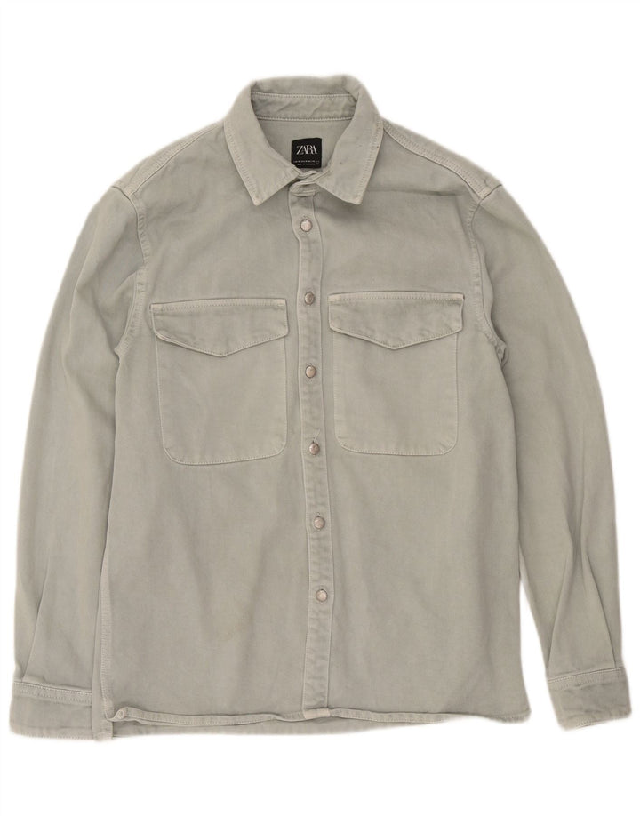 Camisa jeans masculina Zara Relaxed Fit algodão cinza médio