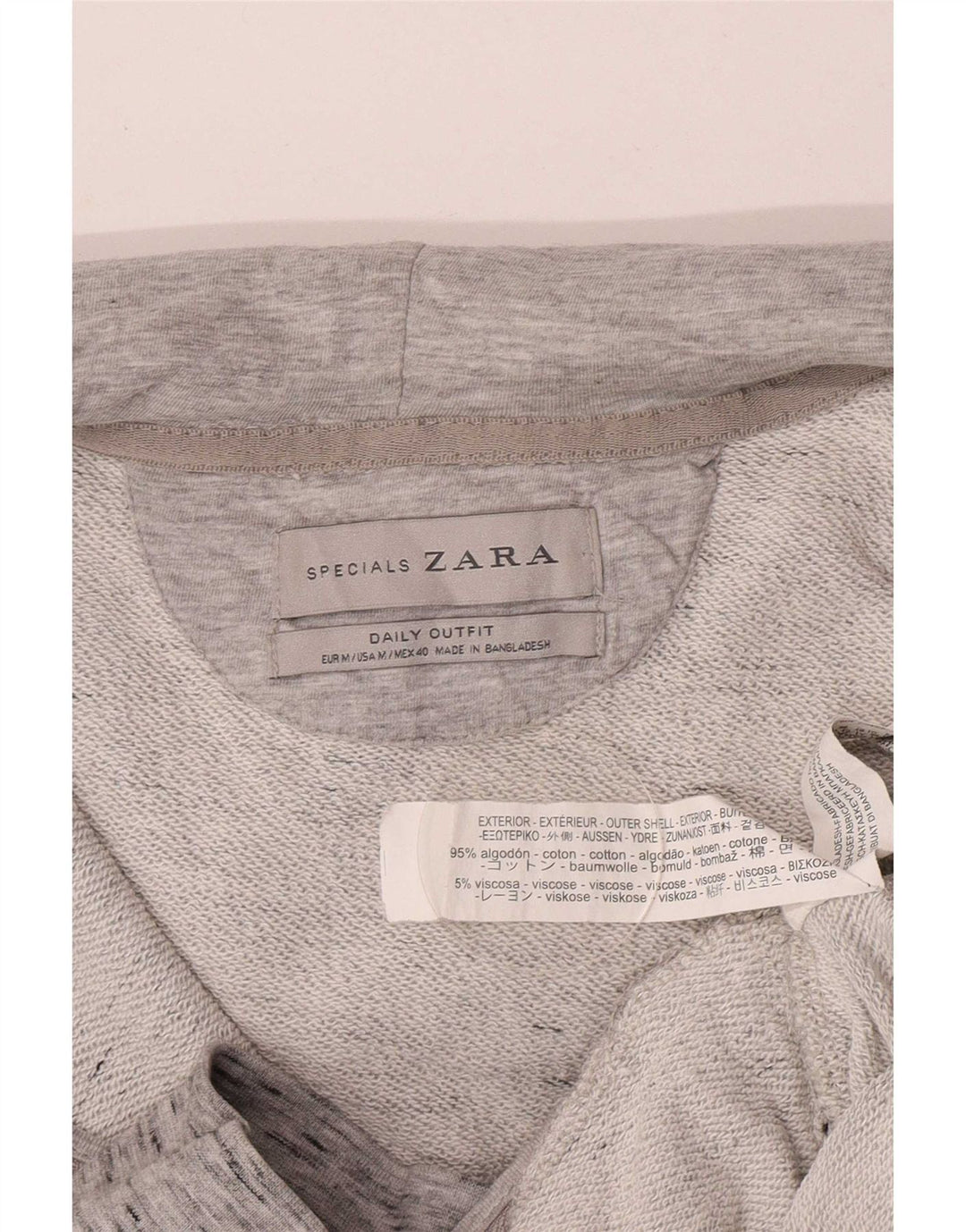 Zara Suéter masculino com capuz e zíper cinza médio algodão manchado